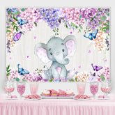 Lofaris Purple Roses and Wisteria Elephent Baby Shower Backdrop